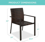 Best Choice Products Set of 2 Stackable Outdoor Wicker Dining Chairs All-Weather Firepit Armchair w/Armrests, Steel Frame for Patio, Deck, Garden, Yard - Brown