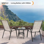 VINGLI Patio Chairs Set of 6 – Stackable Outdoor Dining Chairs with Comfortable Sling High Back Chairs and Armrests for Lawn, Poolside, Courtyard, Balcony, Garden, Yellow