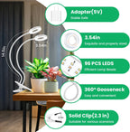 Wiaxulay Clip Grow Lights for Indoor Plants, 3.5in Full Spectrum 2 Heads | 96 LEDs Halo Plant Light 6000K+660nm, 360° Gooseneck Clip, 6/12/16H Timer, 5 Brightness,1 Pack for Seed Starting Hydroponics
