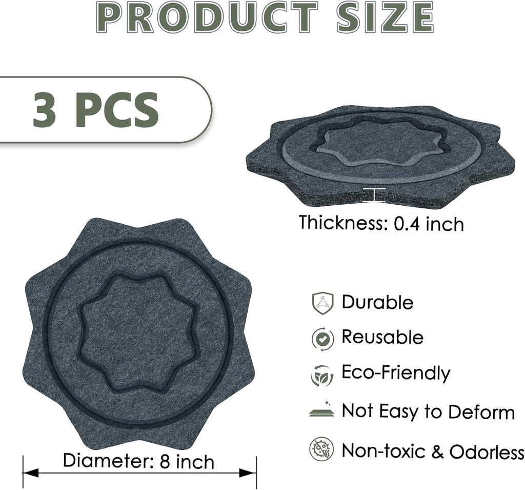 BXI Felt Plant Saucer Mat - 3 Pcs 8 Inch Water Absorbent Planter Coaster, 0.4 Inch Thick Flower Pot Saucer Pad, Planting Drip Tray for Indoors, Fabric Protective Plate for Tabletop and Floor Surface