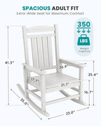 SERWALL Outdoor Rocking Chairs Set of 4, Oversized HDPE Porch Rockers for Adults, All-Weather Composite Patio Rocking Chairs, White