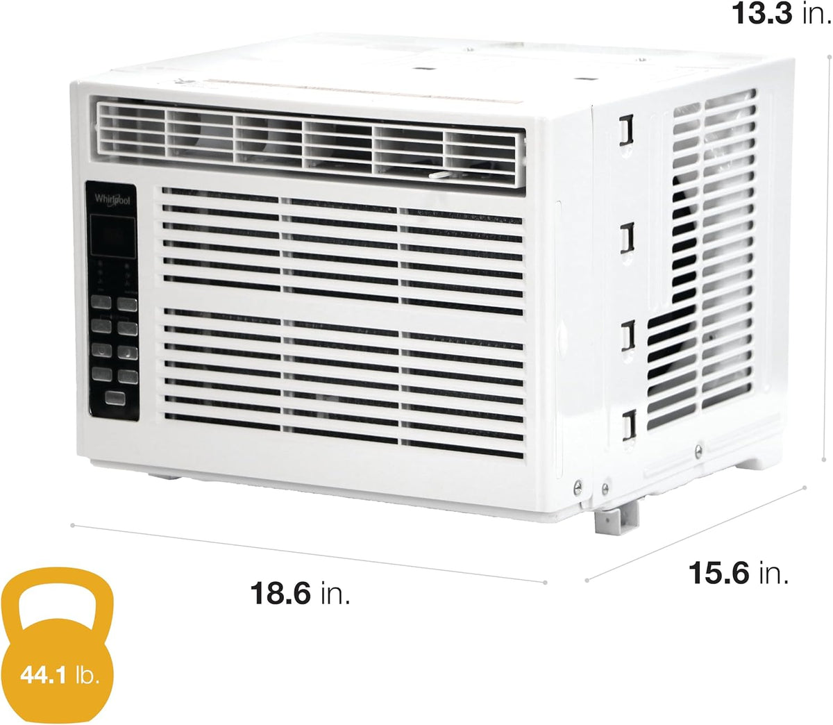 whirlpool 6,000 btu window air conditioner with dehumidifier showing dimensions