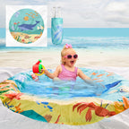 6.5 X 6.5Ft Baby Beach Pool, 2 in 1 Square Portable Toddler Beach Puddle | Cartoon Ocean Theme, Waterproof & Sandproof, Cute Toddler Paddling Pool Beach Blanket with Carrying Bag for Boys Girls, Green