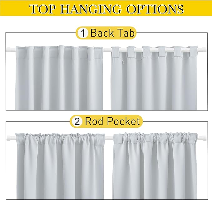 NICETOWN 2 Panels Outdoor Curtains Waterproof Pocket & Back Tab on Top & Bottom, Thermal Insulated Windproof Sun Blocking Outside Privacy Drapes for Patio with Fixed Rope, W84 x L95, Greyish White
