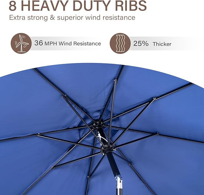 Backyard Expressions 9 ft. Patio Umbrella, Market Table Umbrella w/Tilt and Crank, 8 Ribs