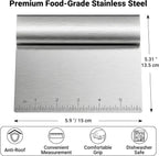 Bench Scraper Kitchen & Dough Scraper Tool - Stainless Steel Multi-Purpose Scraper & Chopper with Laser-Etched Metric Scale - Heavy Duty Pastry Cutter & Griddle Tool for Bread, Pizza & Baking