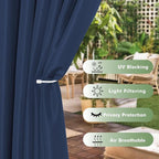 HolidayIdeas Outdoor Curtains for Patio Waterproof, 6 Panels - 54x95 Inches - Weatherproof Privacy Outsides Curtains for Cabana Porch Pergola, Sunlight & UV Blocking (Navy, Grommet Top)