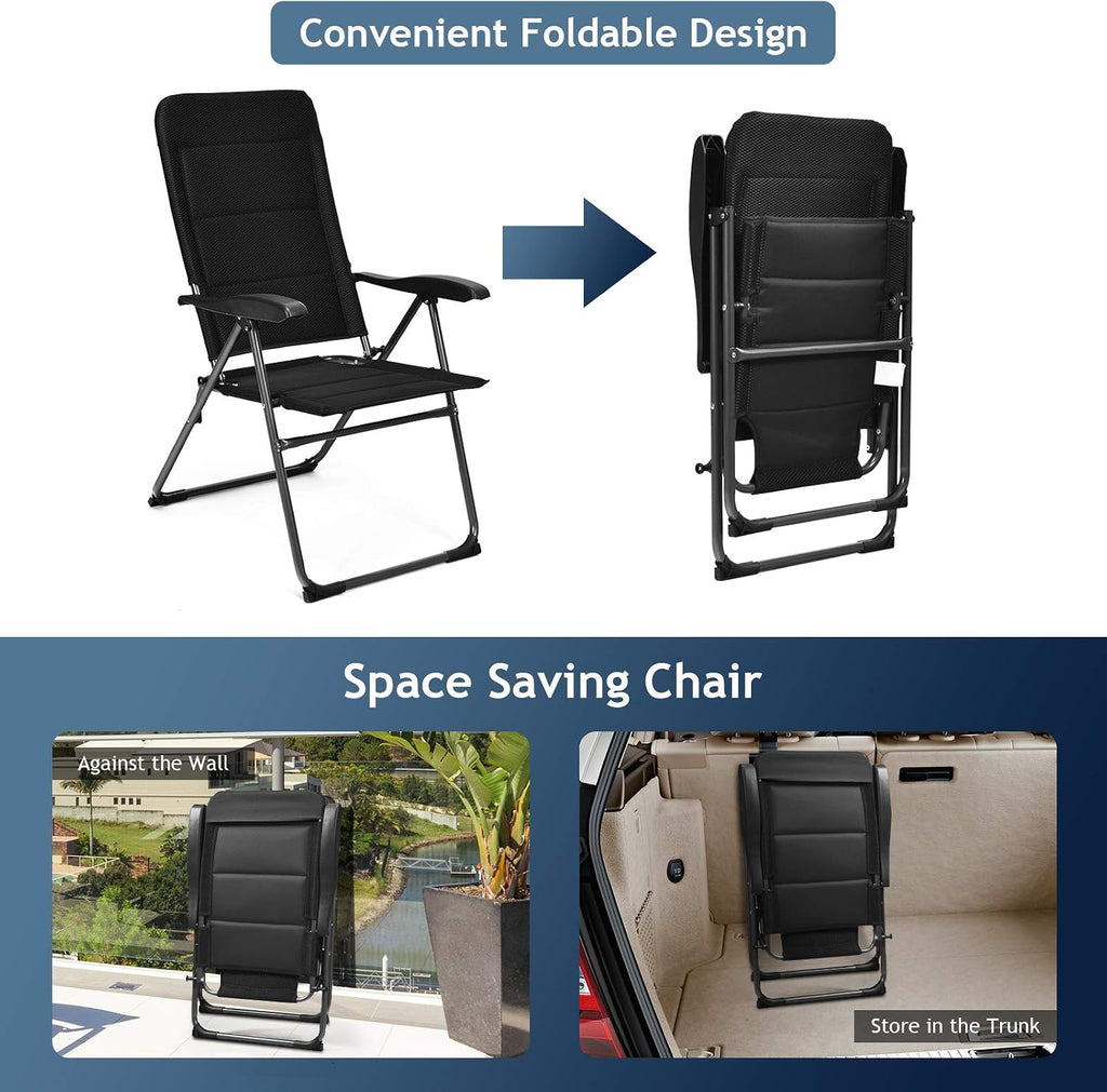 DORTALA 2-Piece Foldable Patio Chairs, Folding Chairs w/Adjustable Backrest, Outdoor Sling Chairs for Deck, Backyard, Bistro, 300 lbs Capacity, Set of 2, Black