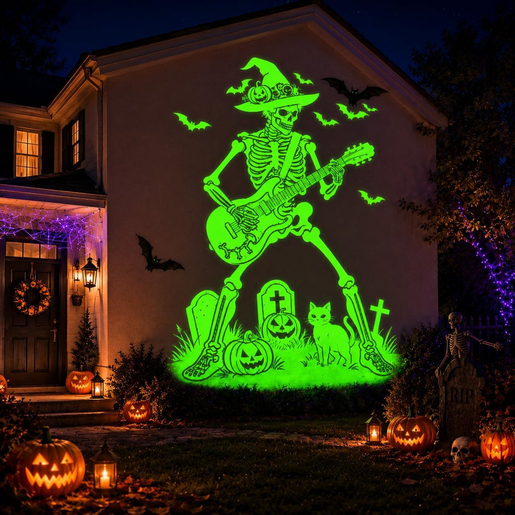 12 in 1 Halloween Projector Lights Outdoor, 3D Dynamic Ghost/Skeleton/Bat/Scarecrow/Pumpkin/Witch Cauldron HD Patterns Halloween Decor,Night Lights for Party Home Window Wall Holiday Decor