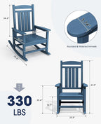 KINGYES HDPE Patio Rocking Chair Set of 2, Outdoor Rocking Chairs Porch Rocker for Adults, Navy