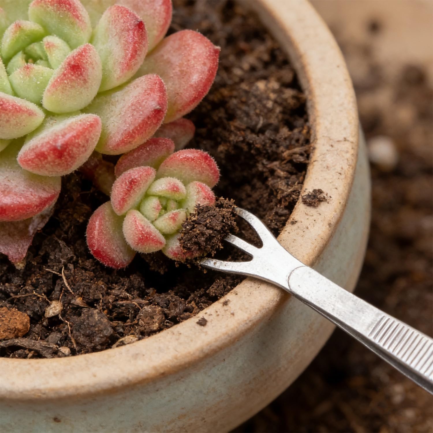 2-in-1 Bonsai Tweezers Set - 8.8" Stainless Steel Long Plant Tweezers with Rake & Spatula Tips, Straight + Curved Tools for Bonsai, Succulents & Terrariums