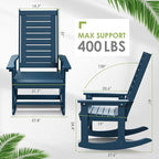 GREENVINES Outdoor Rocking Chair Set | 3-Piece | 2 Rocking Chairs with 1 Side Table | Porch Rocker | HDPE Plastic | Blue | Patio Furniture Sets | High Back | Big & Tall | Ladder Back