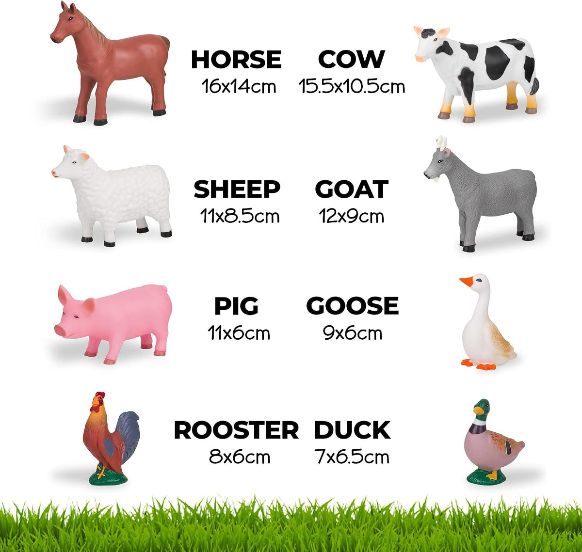 learning minds set of 8 jumbo farm animal, side view