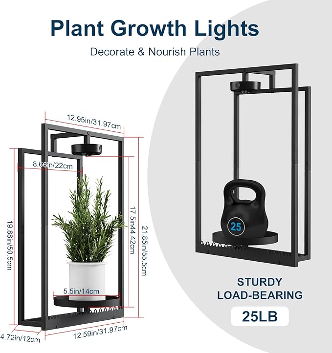 Shineled Wall Plant Holder, Indoor Plants Holders with Remote Grow Lights, Plant Shelves Hanging Planters, Framed Plants Holder for Living Room, 2 Pack