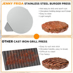 Stainless Steel Burger Press, 5.5 Inch Round Smasher, Non-Stick Smooth Hamburger Press Flat Bottom Without Ridges, Bacon Grill Perfect for Top Griddle Cooking