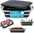 BIRDROCK HOME Collapsible XL BBQ Prep Tub w/Cutting Board, Multi-Function Grill Caddy w/Colander & Lid, Portable Silicone Dish Bowl for Picnic, Tailgate, Camping - Black | Grill Caddy Food Marinating Container with Lid and Meat Cutting Board - Portable
