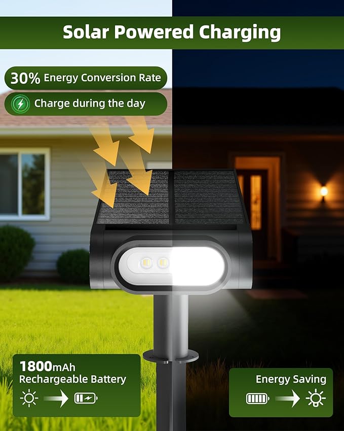 EZVALO Solar Spot Lights Outdoor IP67 Waterproof, Adjustable Solar Landscape Lights, 3 Lighting Modes Solar Spotlights for Outside Yard Garden Plant Trees Pathway Flag (Cool White-4Pack)