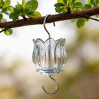 3oz Glass Ant Moat for Hummingbird Feeder, Clear Tulip Insect Guard | Stainless Hooks, Floral Buffer, Nectar Protector, Water Barrier Blocking Bugs, 3 Ounce/90ml Capacity