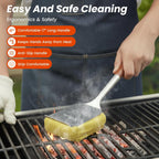 Grill Brush for Outdoor Grill, Bristle Free Grill Brush with Scraper, Safe Steam Grill Cleaner for BBQ & Griddle, Long Rosewood Handle Reaches Corners, for Cast Iron & Stainless Steel Grates