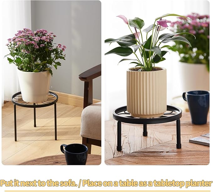 Plant Stand,5 Pack Heavy Duty Flower Pot Stands,Metal Decoration Racks,Round Plant Shelf for Planter Outdoor and indoor (Brown)