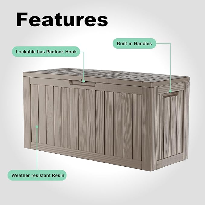 DRATO 80 Gallon Large Deck Box, Outdoor Storage Box for Patio Furniture, Patio Cushions, Gardening Tools, Pool Supplies 480lbs Weight Capacity,Waterproof Resin Storage Boxes（Gray，80 Gallon）