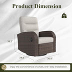 LayinSun Oversized Wicker Outdoor Swivel Glider Recliner with Adjustable Backrest & Footrest, Patio Reclining Lounge Chair