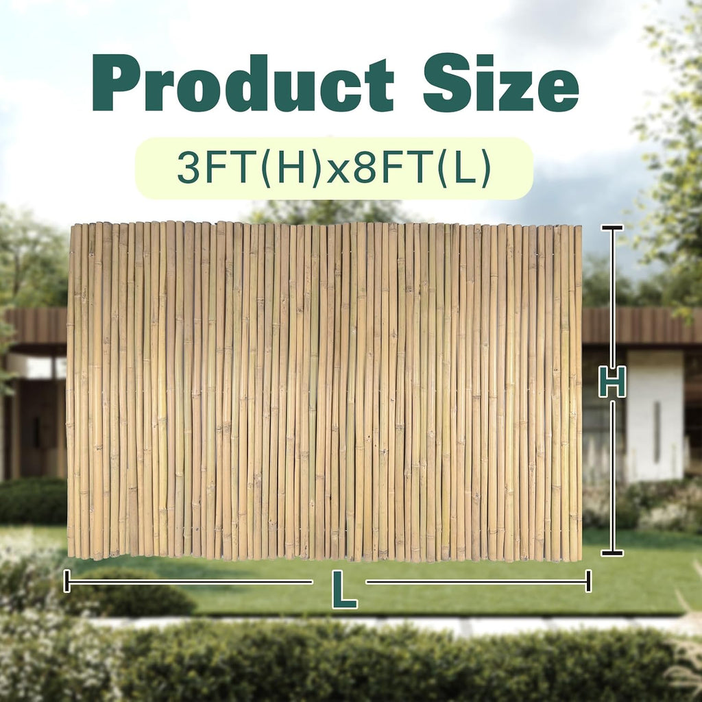 natural bamboo fence 3ft h x 8ft l shown in use