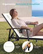 Ciokea Outdoor Lounge Chair with Pillow Set of 2, 5-Position Aluminum Chaise Lounge with Wheels & Armrests, 400 lbs Heavy Duty Patio Pool Chair for Backyard, Deck, Beach & Poolside, White