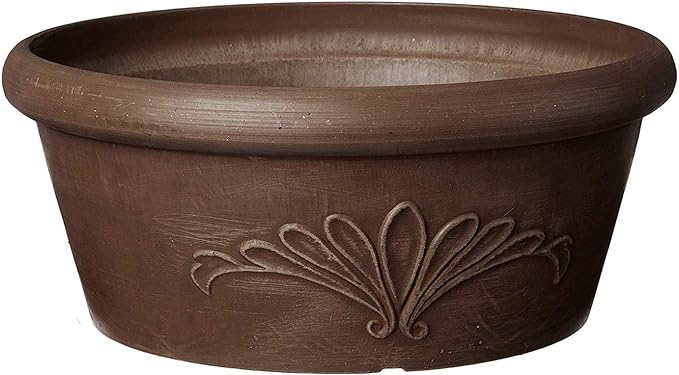 Arcadia Garden Products PSW TA20C Plastic/Stone/Wood Composite Bulb Pan – No Drainage Hole (Drillable), 8"x3", Chocolate