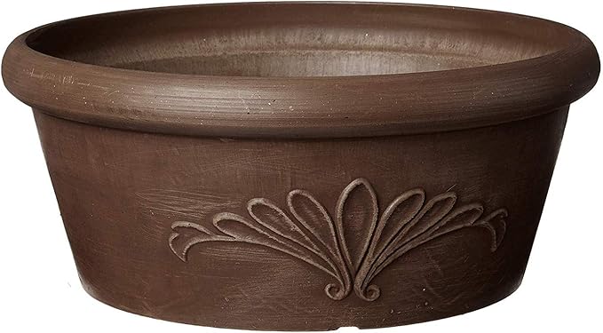 Arcadia Garden Products PSW TA25C Plastic/Stone/Wood Composite Bulb Pan – No Drainage Hole (Drillable), Planter Bowl for Succulents, Bonsai, Fairy Gardens, Herbs,10-Inch, Chocolate