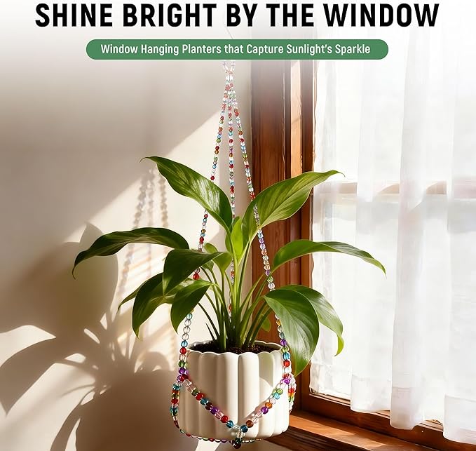 1Pack Glass Beaded Plant Hanger Indoor,Rainbows Hanging Planters for Outdoor Plants,Colored Macrame Plant Hanger,Boho Handmade Farmhouse Rustic Decor,17 Inch(Pot Not Included)