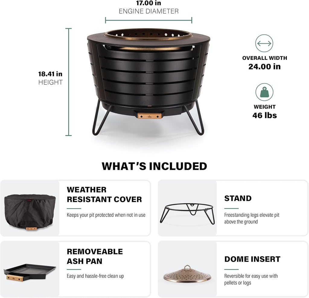 tiki patio 25-inch smokeless outdoor wood burning fire shown in use
