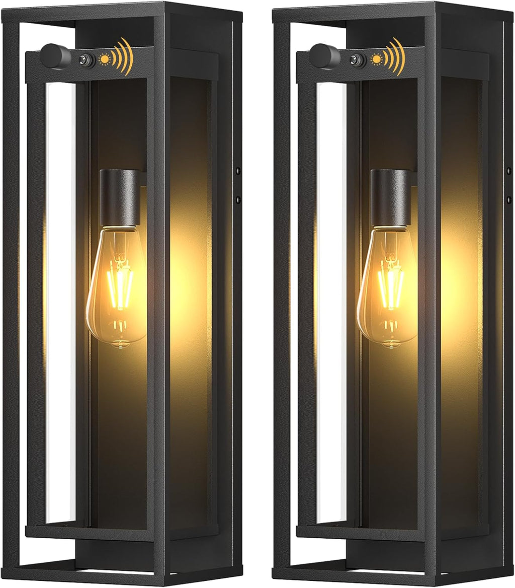 20in Large Outdoor Wall Light Dusk to Dawn Sconce Exterior Lighting Fixture | Waterproof, Black Modern Metal, Anti-Rust, E26 Socket, Outside Porch Lights, Lantern for Entryway Patio, House Garage, 2 Pack