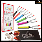 Smores Sticks For Fire Pit - Marshmallow Roasting Sticks For Campfire, Rotating Smore Sticks Set of 6 - Safe, Fun Telescoping Multicolored 34 Inch Hot Dog Sticks - SUMPRI Long Camping Skewers