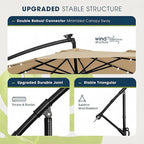 wikiwiki 10ft Solar LED Patio Umbrella with Base Included, Offset Umbrella with Weighted Sandbag Base, Cantilever Patio Umbrellas for Backyard, Garden & Deck, 32 LED Lights & Polyester Shade, Tan