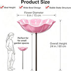 Handmade Metal Flower Garden Stake Bird Bath Bowl Butterfly Feeders,Hummingbird Bath Bee Watering Station for Garden Yard Decorative Garden Stakes (Pink-1pc)