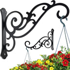 Hanging Planter Hooks 2 Pcs,Outdoor Hanging Brackets Wall Hook Heavy Duty Brackets,Black Iron Planters Hook Indoor/Outdoor Planter Hanger Brackets (12 inch)