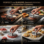 Premium Stainless Steel Smash Burger Press, Heavy Duty Burger Smasher with Ergonomic Handle, Large Press Surface, Easy to Clean, Perfect for Grill, Griddle & Everyday Cooking