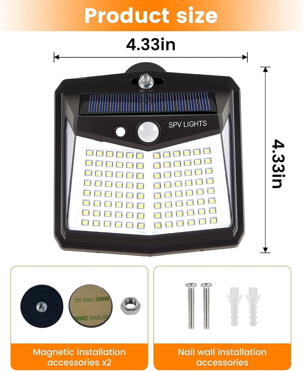 128LED Magnetic Solar Lights Outdoor, No Drill Solar Motion Sensor Lights with Strong Magnets, IP65 Waterproof Outdoor Step Lights for Metal Fence, Chain Link, RV, Camper, Porch, Deck, Garage(2Pack）