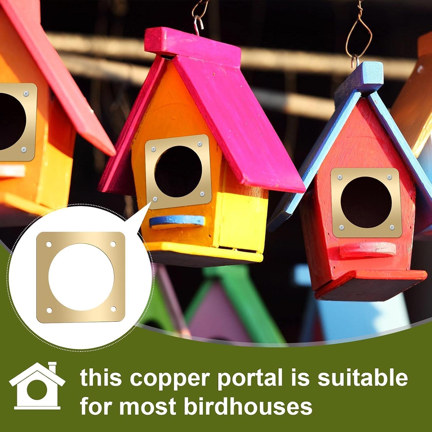 Hotop 12 Pcs 1 1/2 Inch Opening Bluebird Metal House Hole Guard Portal Bird House Protect Bird Room Guard Copper Portal with Opening for Eastern Bluebird Rooms Sparrow Houses(Gold)