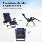 MAISON ARTS Foldable Zero Gravity Chair Set of 2, Cup Holder, 28" Seat Blue | Outdoor Foldable Recliner, Removable Cup Holder, 28in Seat, Armrest Included, Holds Up to 400 LBS