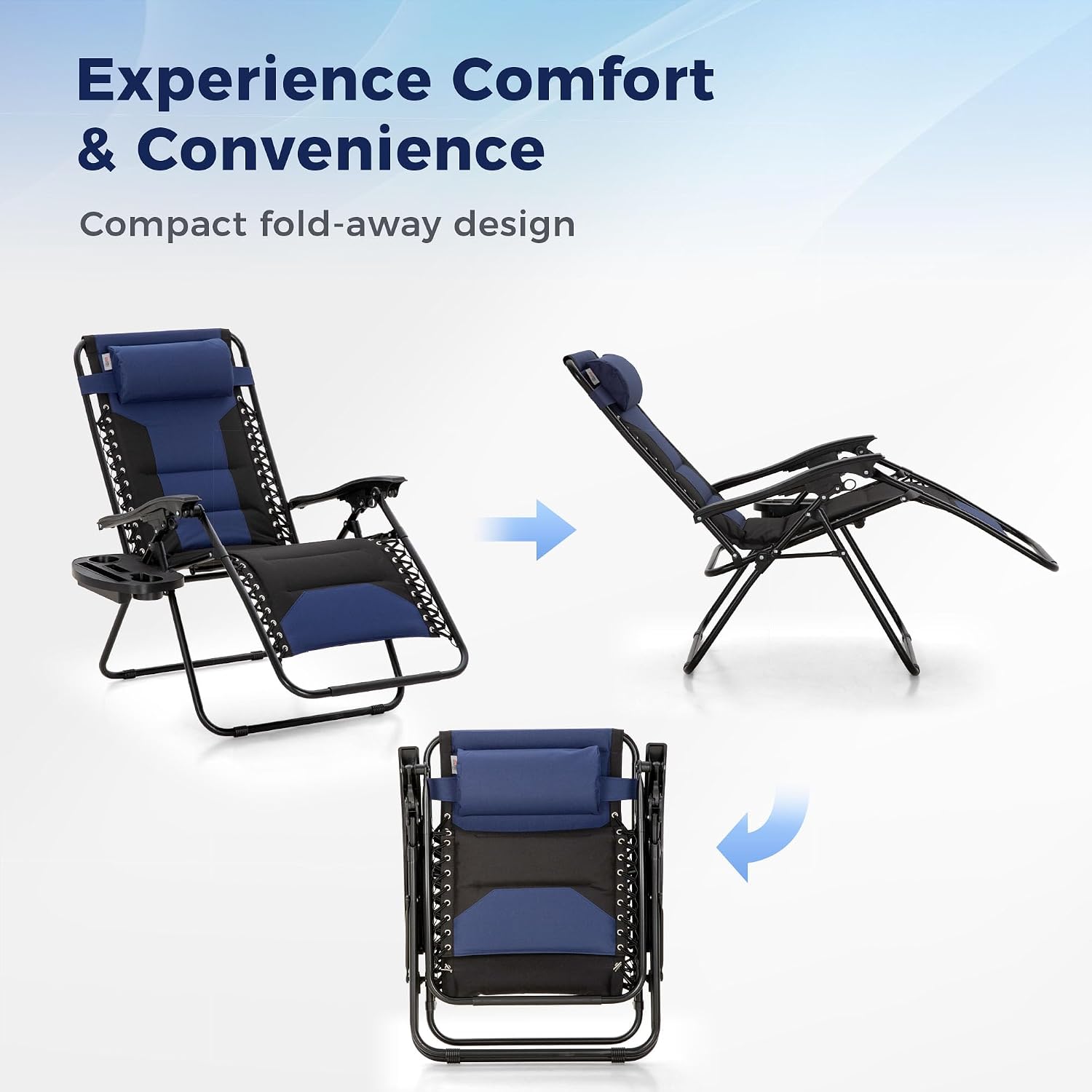 MAISON ARTS Foldable Zero Gravity Chair Set of 2, Cup Holder, 28" Seat Blue | Outdoor Foldable Recliner, Removable Cup Holder, 28in Seat, Armrest Included, Holds Up to 400 LBS