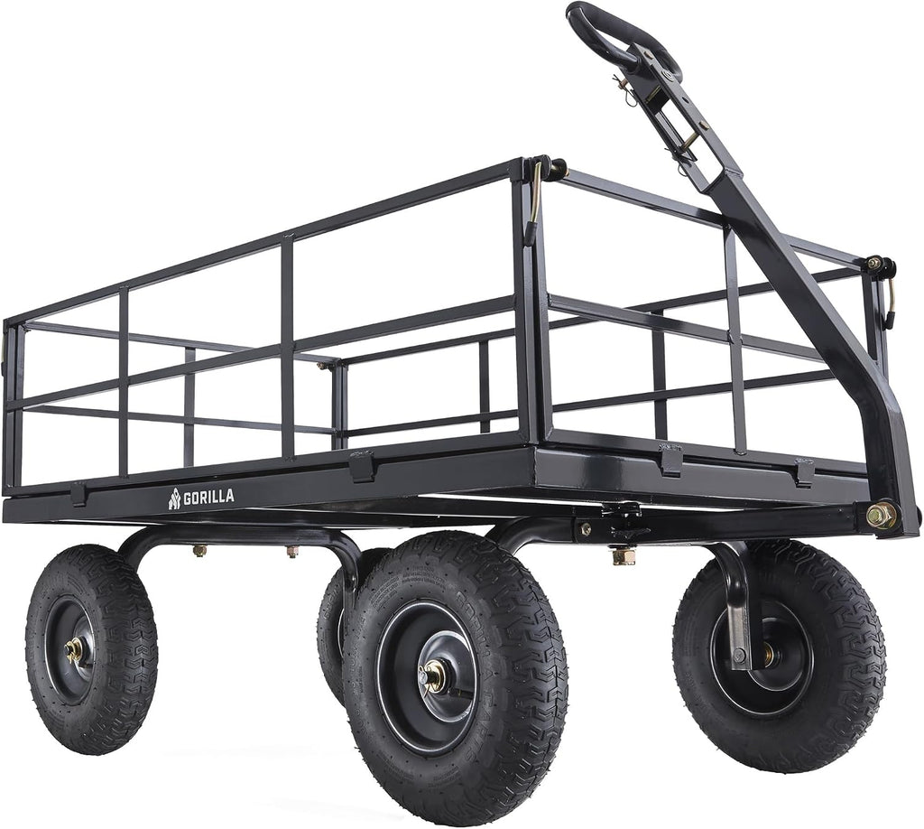 gorilla carts steel utility garden cart, 1200 lb., front angle view