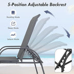 Giantex 2 Pack Patio Lounge Chair, Outdoor Chaise Lounge with 5 Adjustable Backrest, Sturdy Steel Frame, Sunbathing Recliner, Tanning Chair for Beach, Outside, Yard, Balcony, Pool Chairs (2,Dark Gray)