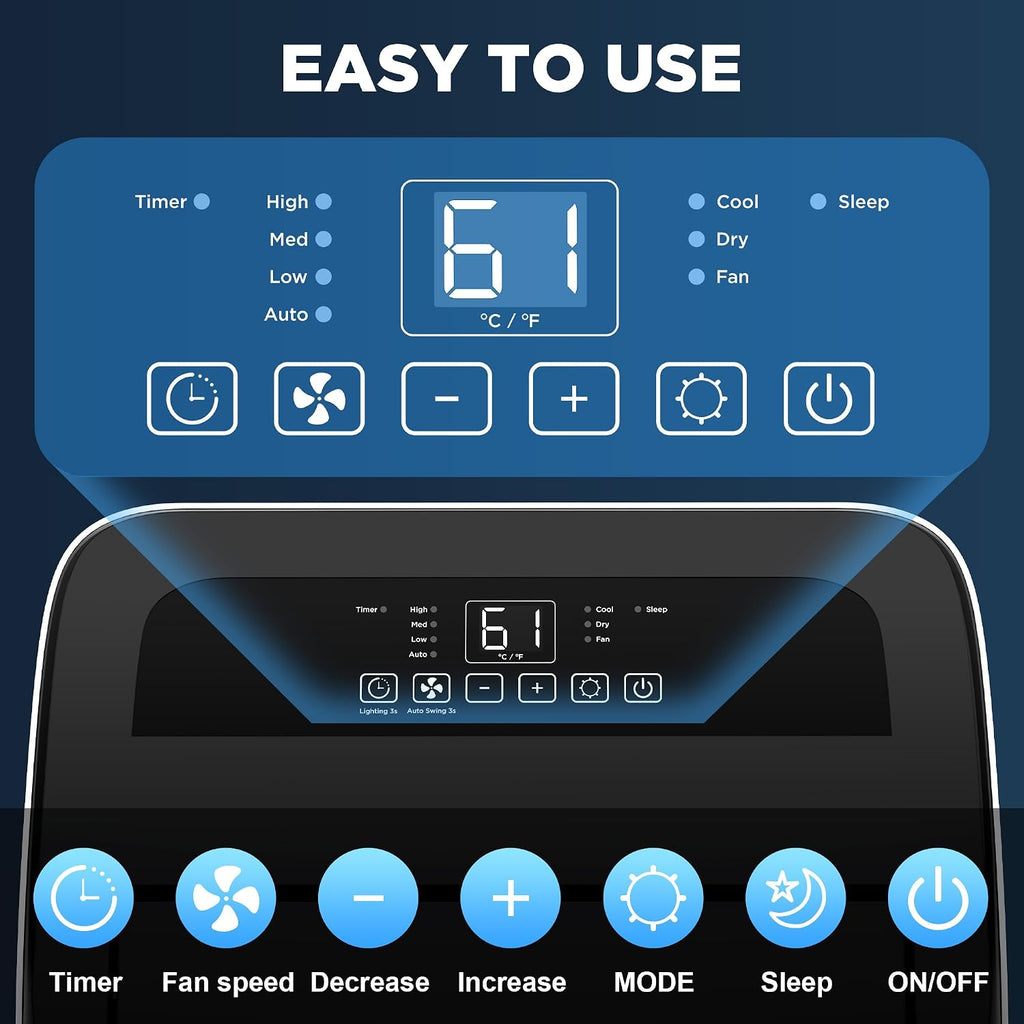 14000 btu portable air conditioners with remote control, front angle view