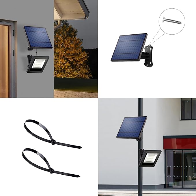 Solar Flood Lights Outdoor with 16FT Cable Dusk to Dawn 4400mAh LED Solar Spot Light Waterproof 3000K for Outside, Porch, Barn, Flag Pole, Warm White 2 Pack