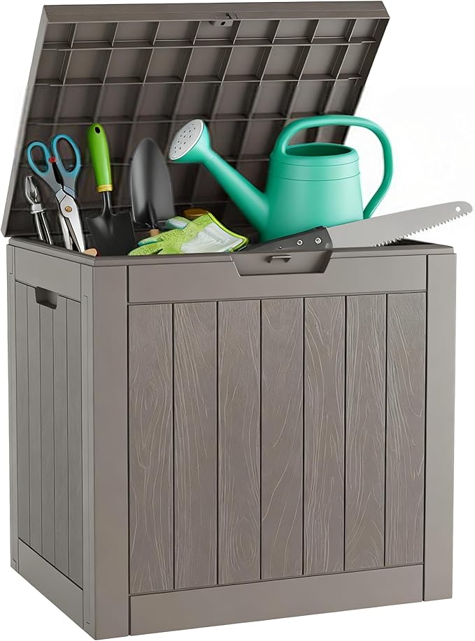 Outdoor Storage Box, Resin Deck Boxes Indoor and outdoor, Waterproof Storage Box Lockable Lid (Grey,31 Gallon)