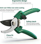 Bypass Pruning Shears, 3/8-Inch Cut Capacity Garden Clippers, Gardening Scissors with Sharp, Rust Resistant Steel Blade (Green, 3/8'')