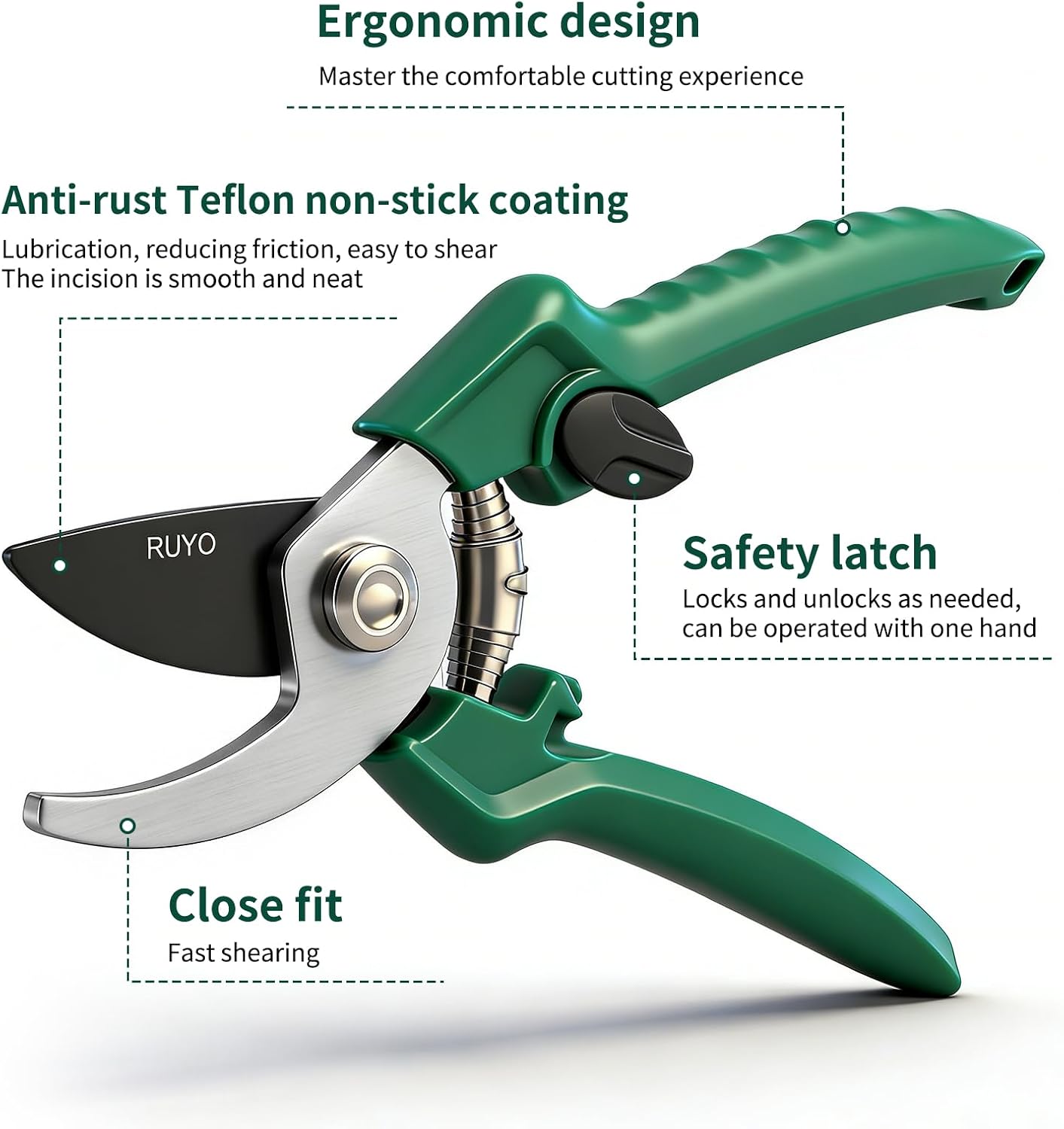Bypass Pruning Shears, 3/8-Inch Cut Capacity Garden Clippers, Gardening Scissors with Sharp, Rust Resistant Steel Blade (Green, 3/8'')