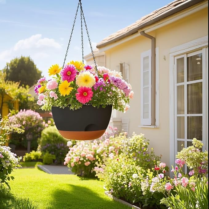Set of 2-12 Inch Hanging Planter, Self-Watering Hanging Planters for Indoor Plants & Outdoor, Plant Hanger Indoor, Hanging Plant Pot with Drainage (Black)